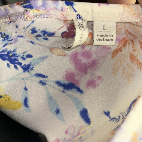 !CATO Spring Floral 1-Shoulder Batwing Slv, Flowy Blouse L - Picture 5 of 7